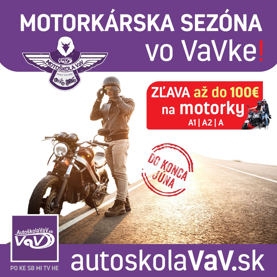 Motorkárska sezóna vo VaVke – zľava až do 100 € na motorky A1, A2, A do konca júna